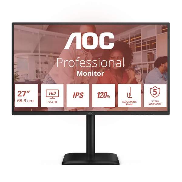 AOC IPS monitor 27" 27E4U 1920x1080, 16:9, 300cd/m2, 4ms, VGA/HDMI/USB, hangszóró, 120 Hz, áll.mag., pivot