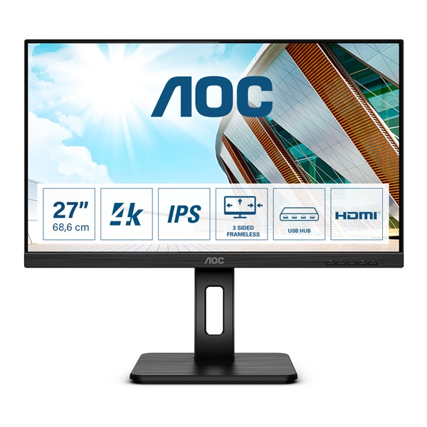 AOC IPS monitor 27" U27P2, 3840x2160, 16:9, 350cd/m2, 4ms, 2xHDMI/DisplayPort/4xUSB, Pivot, hangszóró - Image 1