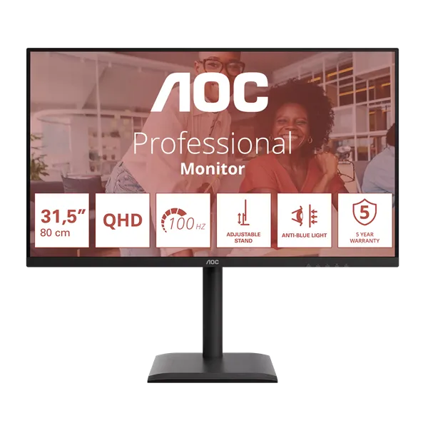 AOC IPS monitor 31,5"Q32E4U, 2560x1440,16:9, 350cd/m2, 4ms, DisplayPort/2xHDMI/4xUSB-A/1xUSB-B, hangszóró,áll.mag.,pivot