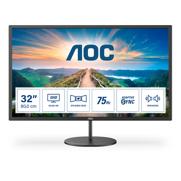 AOC IPS monitor 31.5" Q32V4, 2560x1440, 16:9, 250cd/m2, 4ms, HDMI/DisplayPort, hangszóró - Image 1