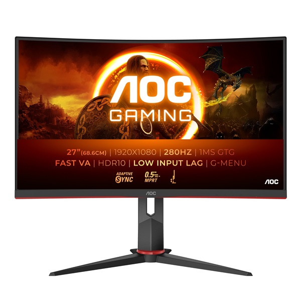 AOC_Ivelt_Gaming_280Hz_monitor_27_C27G2Z3BK_1920x1080_169_300cdm2_05ms_HDMIx2DisplayPort_allithato_magassag-i1553413.jpg AOC Ívelt Gaming 280Hz monitor 27" C27G2Z3/BK, 1920x1080, 16:9, 300cd/m2, 0,5ms, HDMIx2/DisplayPort, állítható magasság - Image 1