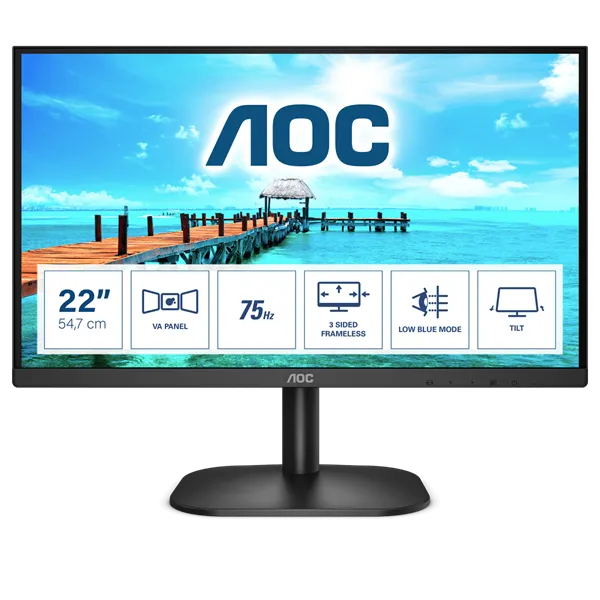 AOC VA monitor 21.5" 22B2H, 1920x1080, 16:9, 250cd/m2, 4ms, VGA/HDMI