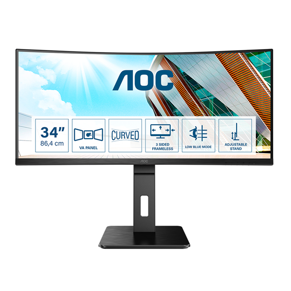 AOC Ívelt VA monitor 34" CU34P2A, 3440x1440, 21:9, 300cd/m2, 1ms, 100Hz, 2xHDMI/DisplayPort/4xUSB, hangszóró - Image 1