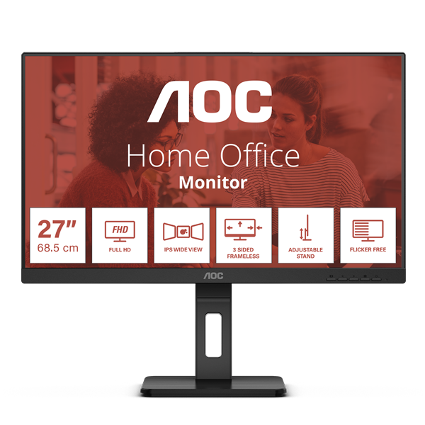 AOC IPS monitor 27" 27E3QAF, 1920x1080, 16:9, 300cd/m2, 4ms, HDMI/DisplayPort/VGA, Pivot, hangszóró