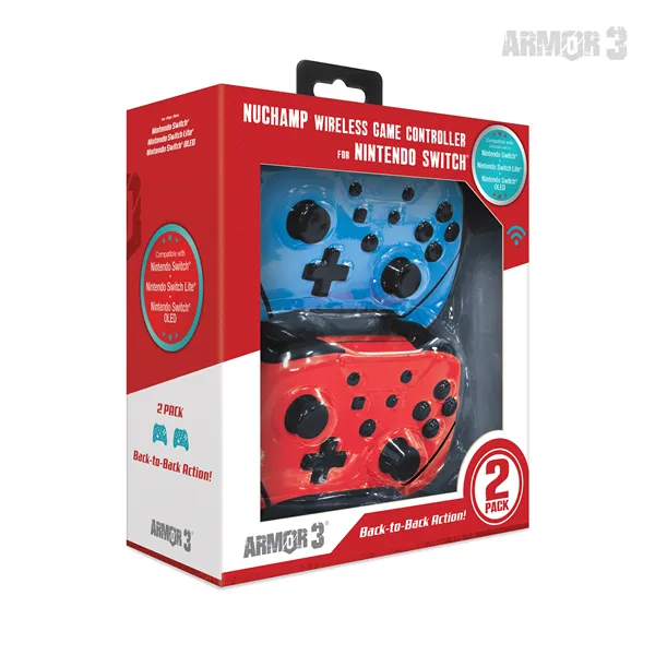 ARMOR3 NUCHAMP Nintendo Switch Kiegészítő Vezeték nélküli kontroller, Kék & Piros (2-PACK) - Image 2