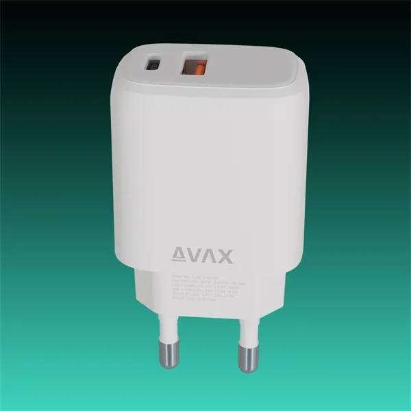 AVAX Hálózati töltő USB-A USB-C 12W, fehér