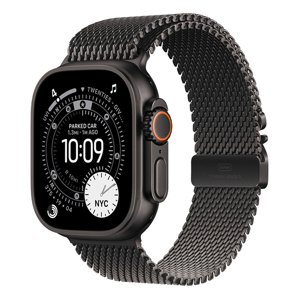 Apple Watch Ultra 3 Cellular 49mm Black Titanium Case with Black Titanium Milanese Loop - Large