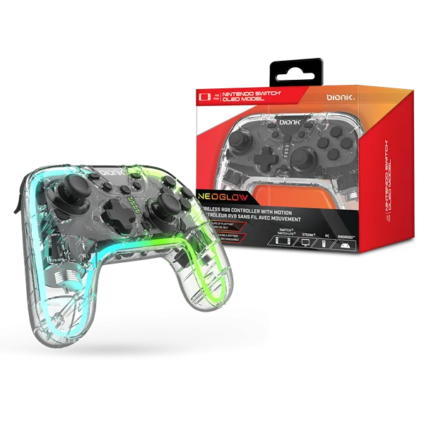 BIONIK Nintendo Switch Kiegészítő NeoGlow Vezeték Nélküli RGB Kontroller, BNK-9099