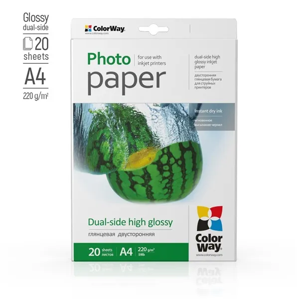 COLORWAY Fotópapír, kétoldalas, magasfényű 220 g/m2, A4, 20 sht (PGD220020A4)