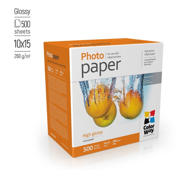 COLORWAY Fotópapír, magasfényű (high glossy), 260 g/m2, 10x15, 500 lap (PG2605004R) - Image 1