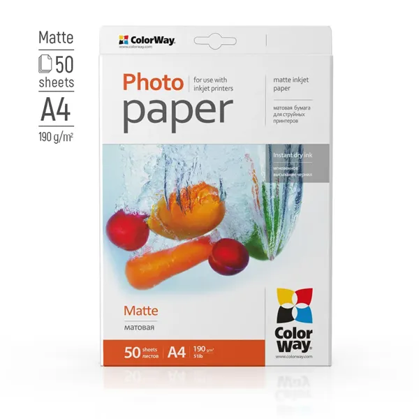 COLORWAY_Fotopapir_matt_matte_190gm2_A4_50_lap-i1925396.webp COLORWAY Fotópapír, matt (matte), 190g/m2, A4, 50 lap - Image 1