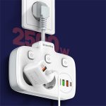 COLORWAY Hálózati elosztó, CW-CHE24PDW, 2 dugalj, 3xUSB-A, 1xUSB-C 2m, fekete - Image 2