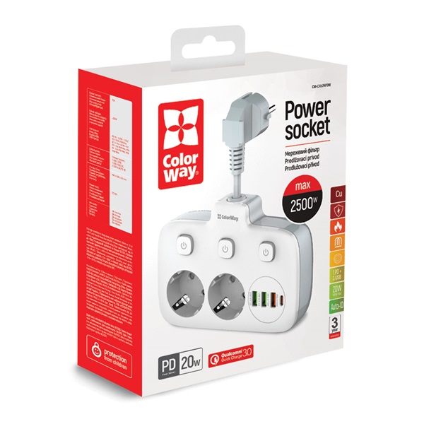 COLORWAY_Halozati_eloszto_CW-CHE24PDW_2_dugalj_3xUSB-A_1xUSB-C_2m_fekete-i1486959.jpg COLORWAY Hálózati elosztó, CW-CHE24PDW, 2 dugalj, 3xUSB-A, 1xUSB-C 2m, fekete - Image 1