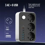 COLORWAY Hálózati elosztó, CW-CHE36PDB, 3 dugalj, 6xUSB (3USB-A + 3TYPE-C) (20W), fekete - Image 6