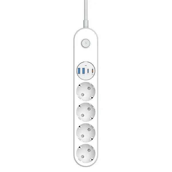 COLORWAY Hálózati elosztó, CW-CHE44PDW, 4 dugalj, 4xUSB (Type-C 2PD20W + 2USB QC3.0) (20 W), 2 m, fehér - Image 2