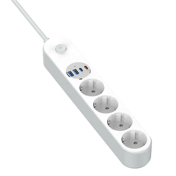 COLORWAY Hálózati elosztó, CW-CHE44PDW, 4 dugalj, 4xUSB (Type-C 2PD20W + 2USB QC3.0) (20 W), 2 m, fehér - Image 3