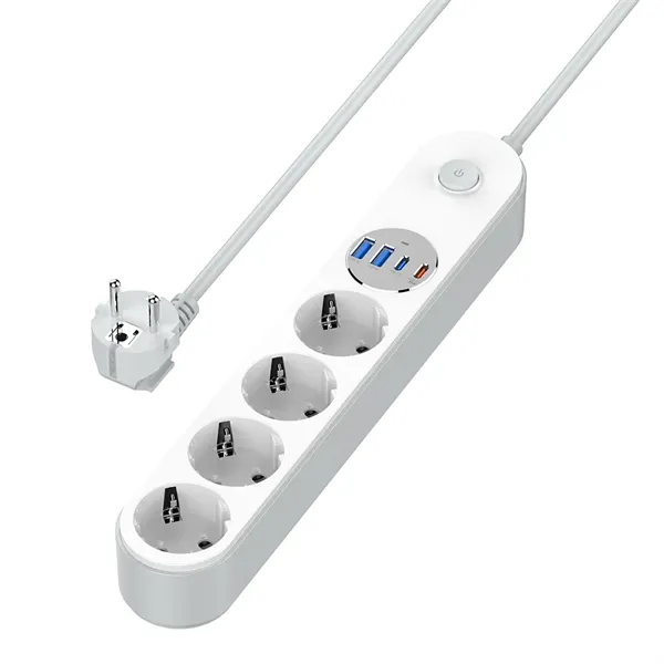 COLORWAY Hálózati elosztó, CW-CHE44PDW, 4 dugalj, 4xUSB (Type-C 2PD20W + 2USB QC3.0) (20 W), 2 m, fehér