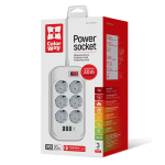 COLORWAY Hálózati elosztó, CW-CHE64PDW, 6 tápcsatlakozó/4USB (C típusú PD20W + 3USB QC3.0) (38W) Fehér 2M - Image 4