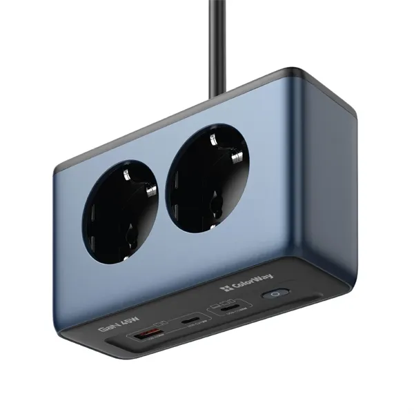 COLORWAY Hálózati és USB elosztó, 2 dugalj, 2x220V/1xUSB-A/2xUSB-C (GaN45W) - Image 2