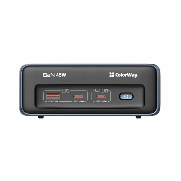 COLORWAY Hálózati és USB elosztó, 2 dugalj, 2x220V/1xUSB-A/2xUSB-C (GaN45W) - Image 5
