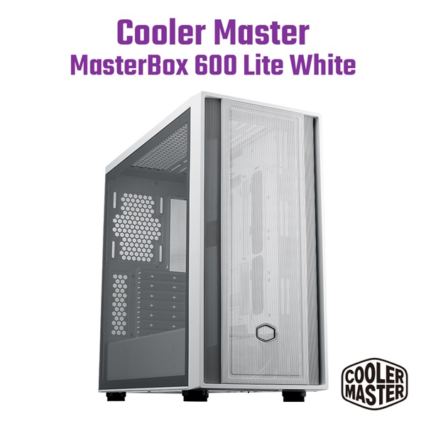 COOLER MASTER Ház ATX MasterBox 600 LITE, Tápegység nélkül, Üvegfalú, fehér - Image 1