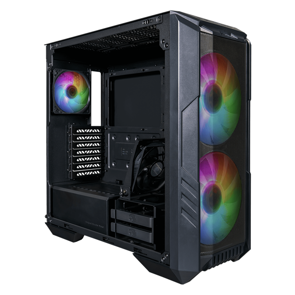 COOLER MASTER Ház Midi ATX HAF 500 ARGB + 4db Ventilátor, Tápegység nélkül, Üvegfalú, fekete - Image 1