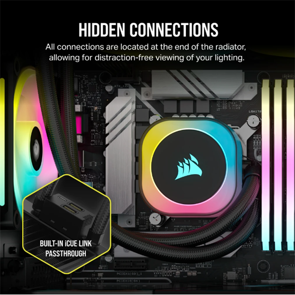 CORSAIR CPU hűtő iCUE LINK H100i RGB AIO (vízhűtés), 2 Ventilátorots, LGA1700 támogatással, fekete - Image 4