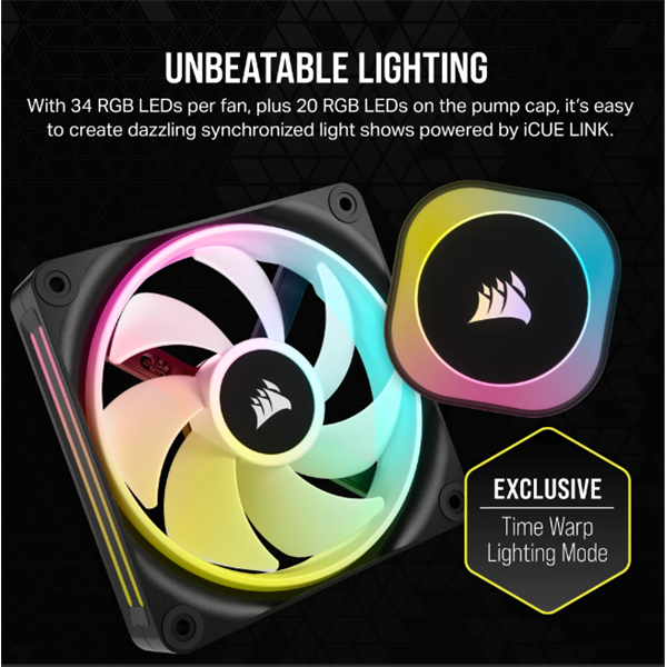 CORSAIR CPU hűtő iCUE LINK H100i RGB AIO (vízhűtés), 2 Ventilátorots, LGA1700 támogatással, fekete - Image 5