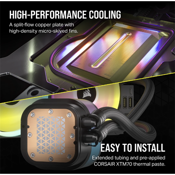 CORSAIR CPU hűtő iCUE LINK H100i RGB AIO (vízhűtés), 2 Ventilátorots, LGA1700 támogatással, fekete - Image 7