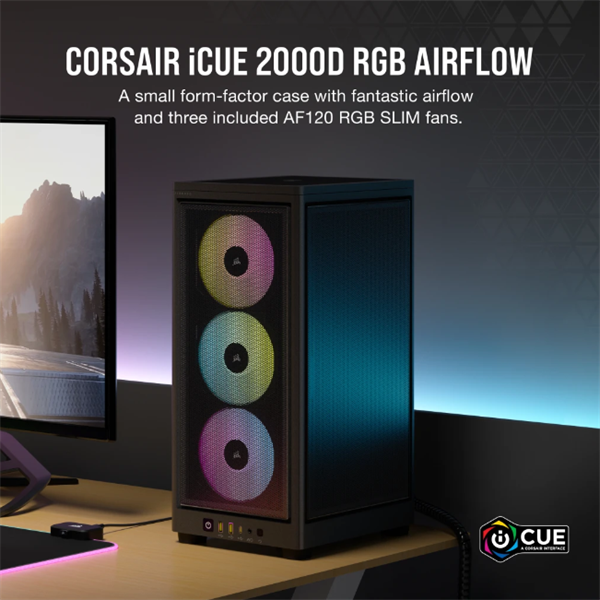 CORSAIR Ház 2000D RGB AIRFLOW Mini-ITX, 3xAF120 RGB SLIM Ventillátorral, SFX Tápegység nélkül, Edzett Üveg, fekete - Image 2