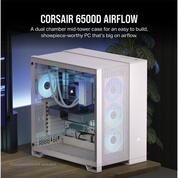 CORSAIR Ház 6500D AIRFLOW Dual Chamber, Tápegység nélkül, Edzett Üveg, fehér - Image 6
