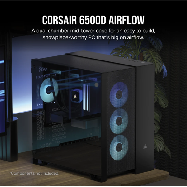 CORSAIR Ház 6500D AIRFLOW Dual Chamber, Tápegység nélkül, Edzett Üveg, fekete - Image 2