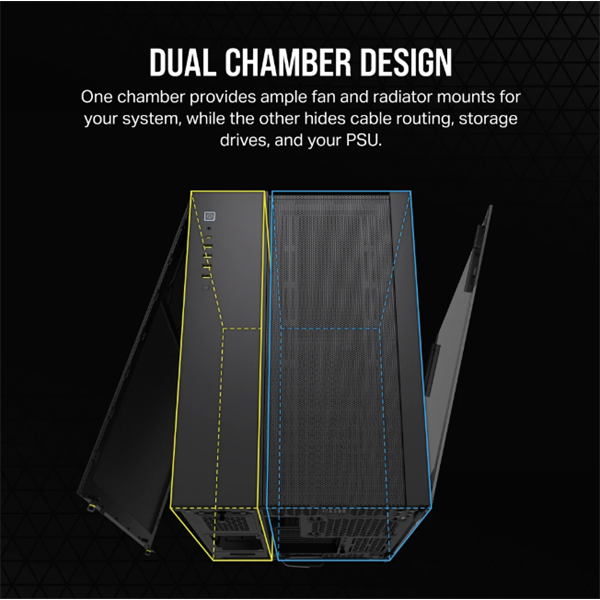 CORSAIR Ház 6500D AIRFLOW Dual Chamber, Tápegység nélkül, Edzett Üveg, fekete - Image 3