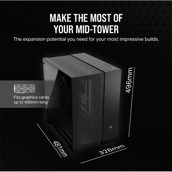 CORSAIR Ház 6500D AIRFLOW Dual Chamber, Tápegység nélkül, Edzett Üveg, fekete - Image 5