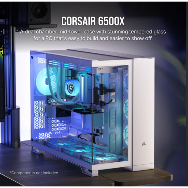 CORSAIR Ház 6500X Dual Chamber, Tápegység nélkül, Edzett Üveg, fehér - Image 2