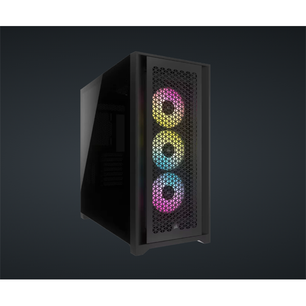 CORSAIR Ház iCUE 5000D RGB AIRFLOW, 3xAF120 RGB Ventillátorral + iCUE Kontroller, Tápegység nélkül, Edzett Üveg, fekete