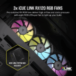 CORSAIR Ház iCUE LINK 6500X RGB, 3x iCUE LINK RX120 RGB Ventilátor, Tápegység nélkül, Edzett Üveg, fekete - Image 6