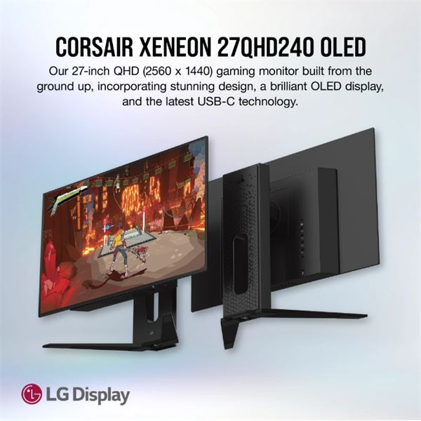 CORSAIR Monitor Gaming 27" XENEON 27QHD240, 240Hz, OLED 2560x1440, G-SYNC - FreeSync, 2xHDMI2.1/1xDisplayport1.4 - Image 2