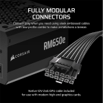 CORSAIR Tápegység Moduláris, RM650e, 650W, 12cm, ATX 3.1, PCIe 5.1, BOX, Cybenetics Gold - Image 2
