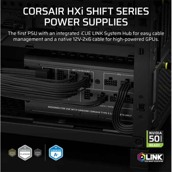 Corsair iCUE LINK HXi SHIFT Series, iCUE LINK HX1000i SHIFT, 1000 Watt, Cybeneti - Image 2