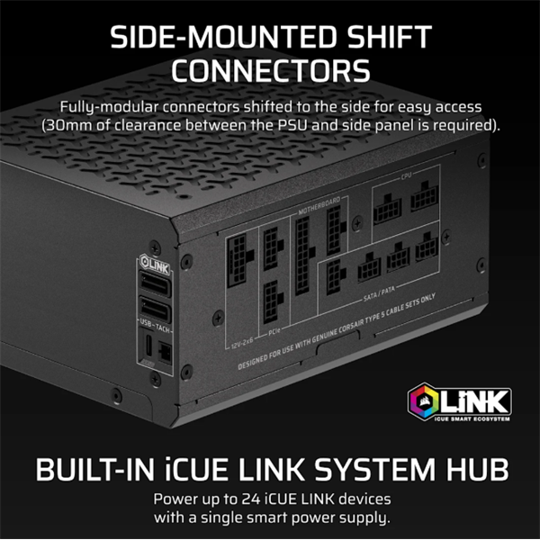 Corsair iCUE LINK HXi SHIFT Series, iCUE LINK HX1000i SHIFT, 1000 Watt, Cybeneti - Image 4