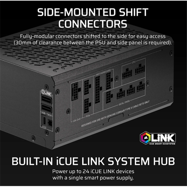Corsair iCUE LINK HXi SHIFT Series, iCUE LINK HX1200i SHIFT, 1200 Watt, Cybeneti - Image 4