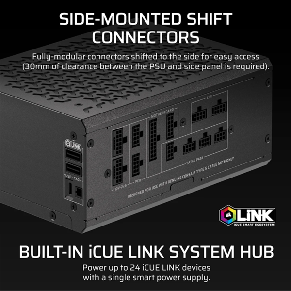 Corsair iCUE LINK HXi SHIFT Series, iCUE LINK HX1500i SHIFT, 1500 Watt, Cybeneti - Image 4