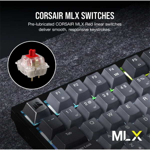 CORSAIR Vezeték Nélküli Billentyűzet Gaming, K65 PLUS 75%, Mechanikus, MLX Red switch, US, fekete - Image 3