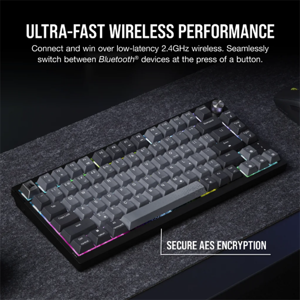 CORSAIR Vezeték Nélküli Billentyűzet Gaming, K65 PLUS 75%, Mechanikus, MLX Red switch, US, fekete - Image 4