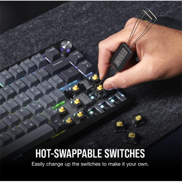 CORSAIR Vezeték Nélküli Billentyűzet Gaming, K65 PLUS 75%, Mechanikus, MLX Red switch, US, fekete - Image 8