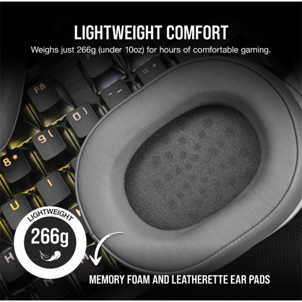 CORSAIR Vezeték Nélküli Headset, HS55 WIRELESS Gaming, 7.1 Hangzás, fehér - Image 4