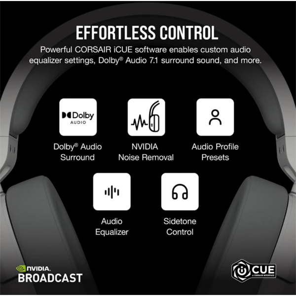 CORSAIR Vezeték Nélküli Headset, HS55 WIRELESS Gaming, 7.1 Hangzás, fehér - Image 6