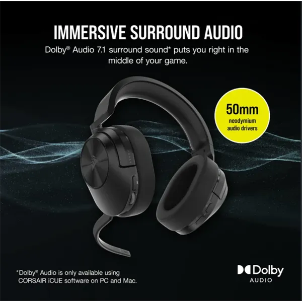 Corsair HS55 vezeték nélküli fekete gamer headset - Image 3