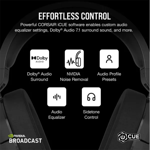 Corsair HS55 vezeték nélküli fekete gamer headset - Image 6